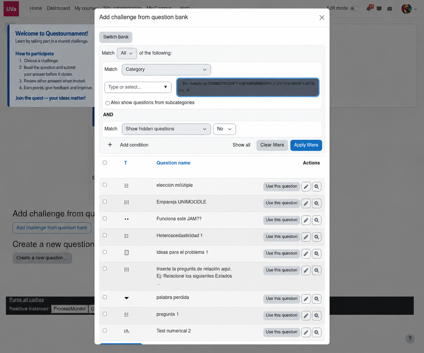 Questournament question bank selector in Moodle